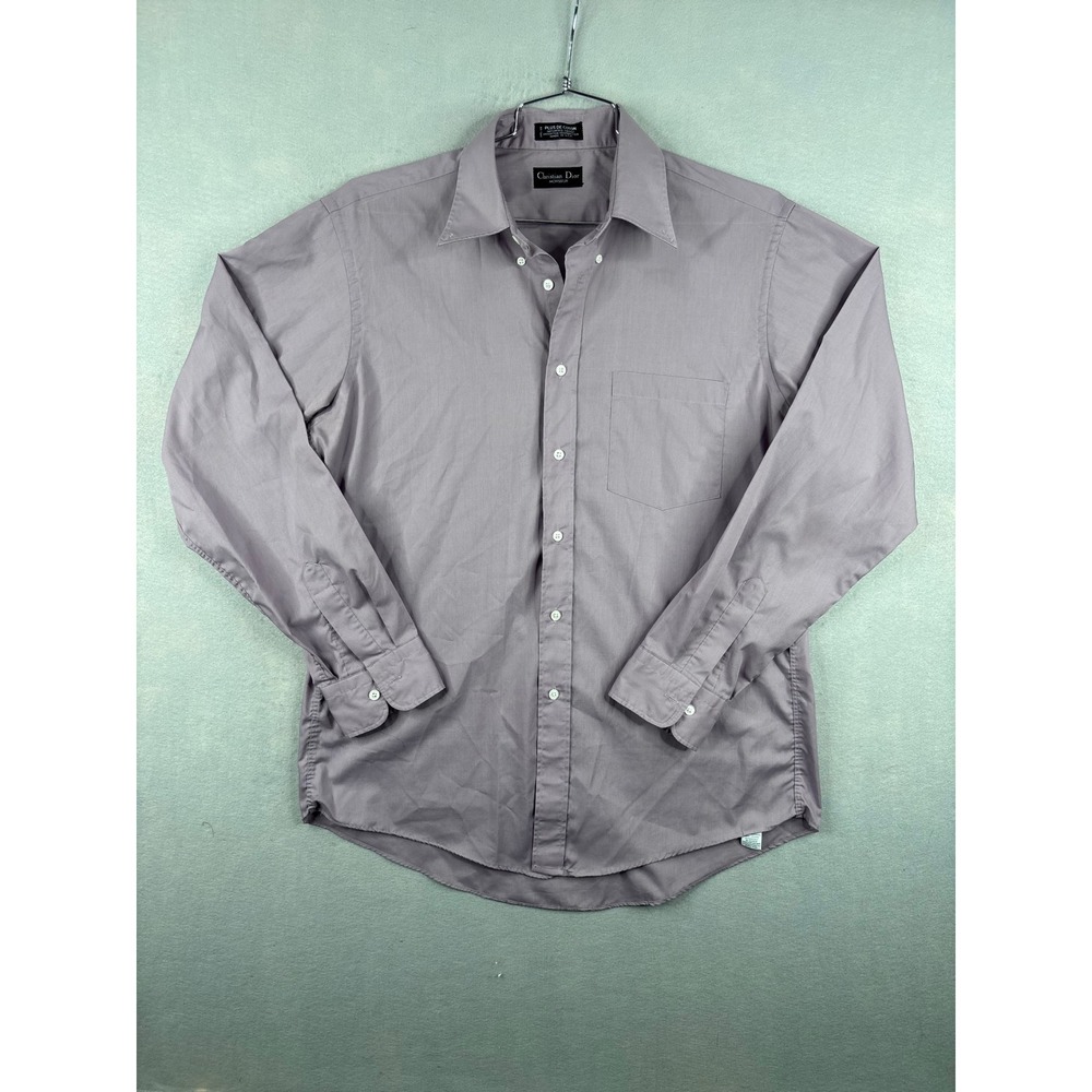 Christian Dior Monsieur Mens Purple Button Down Shirt Plus De Coton Vintage USA